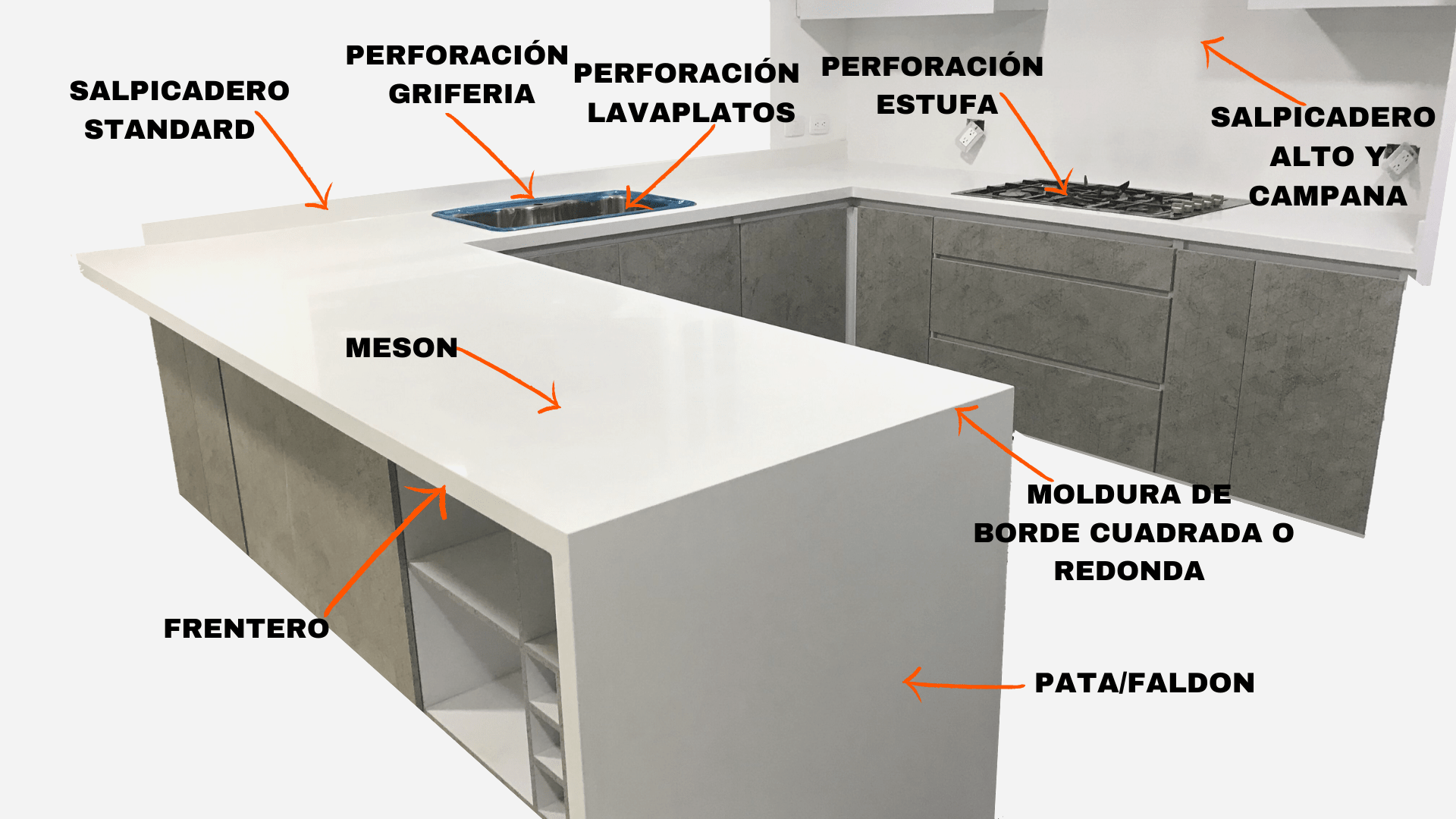 Mesones para cocina en cuarzo, granito, y sinterizado, fabricamos